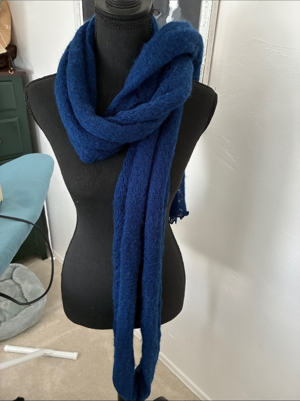 Cozy Deep Blue Knit Scarf